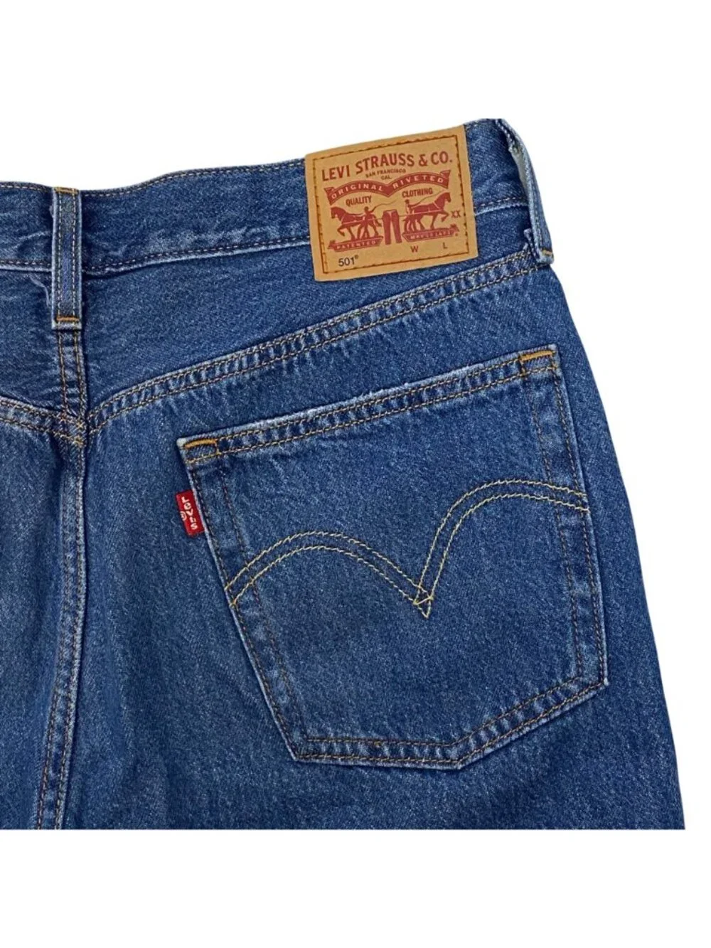 Levi's 501 Long Button Fly High Rise Denim Blue Jean Shorts Women's Size 30